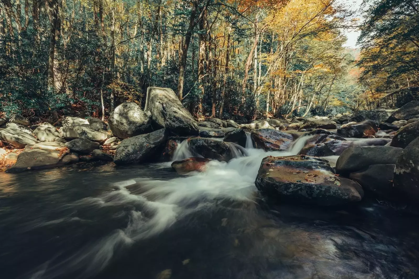 A river flowing through the Smoky Mountain National Park near Gatlinburg, Tennessee